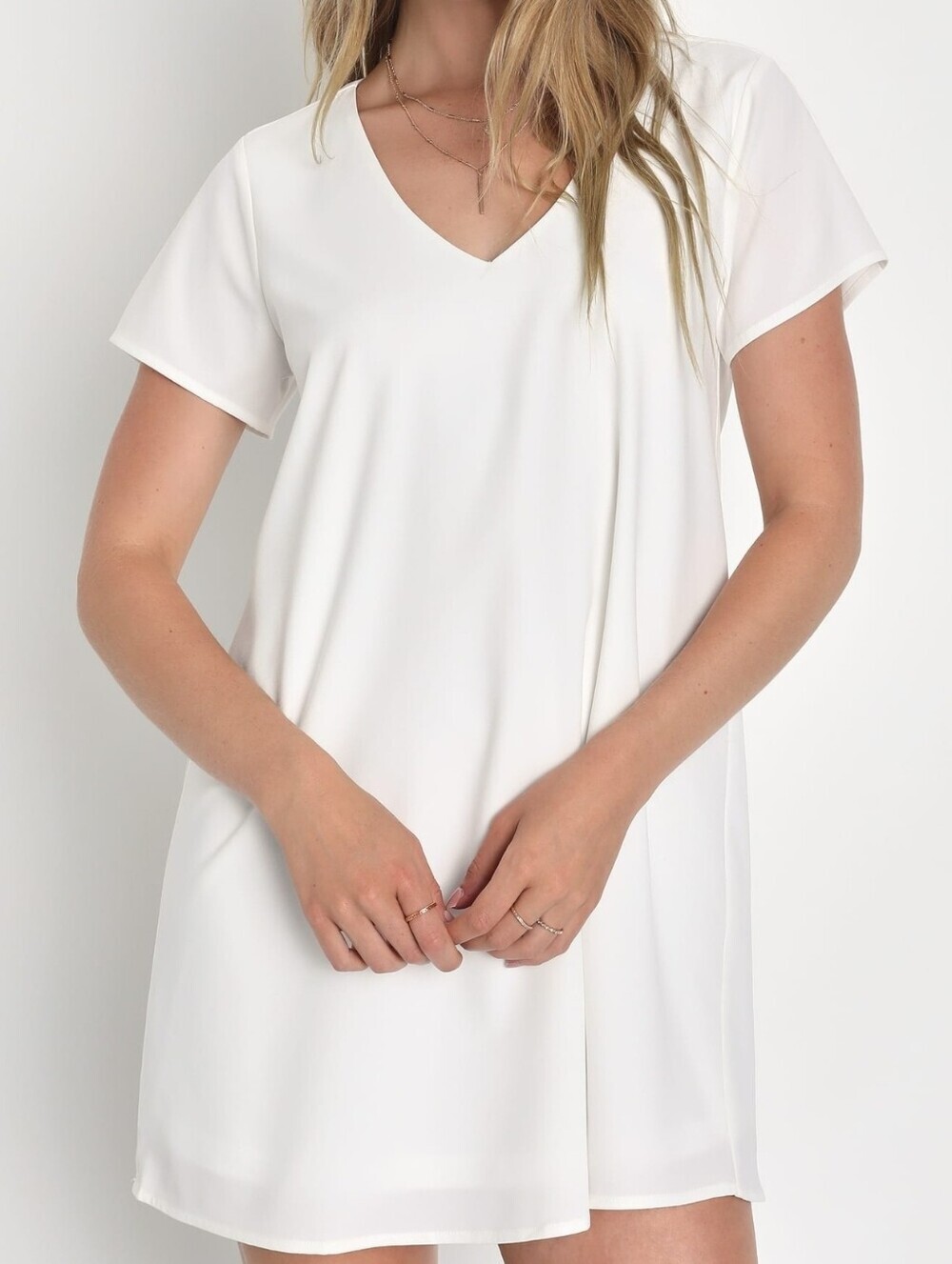 Lulus Chiffon Short Sleeve V-Neck Freestyle White Shift Dress - Size XS - NWT
